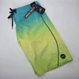 ONeill Hyperfreak Boardshorts Swim Trunks Ombre Teal Lime Fade Hyperdry 30 NEW